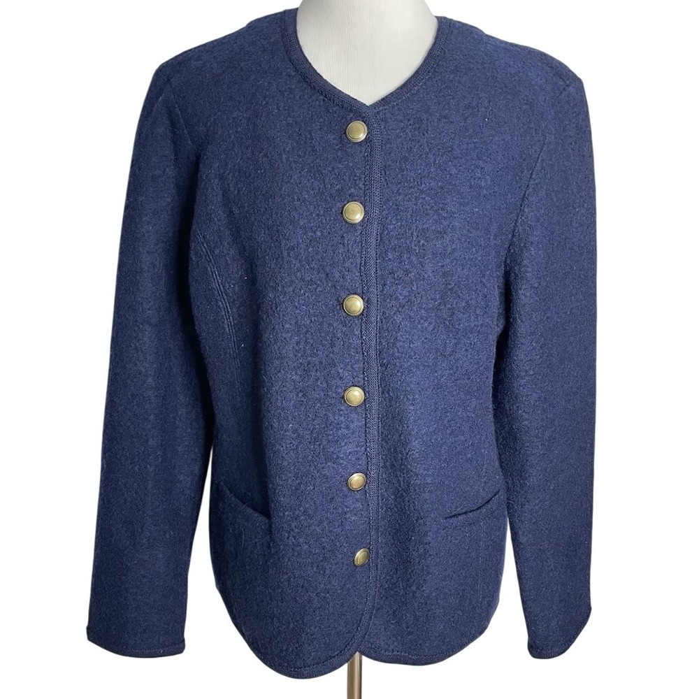 House of Bruar Crew Neck Boiled Wool Jacket Navy Blue Scotland Size  46 Large